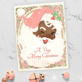Cartão Postal De Festividades Vintage Pink Winking Black Papai Noel Natal