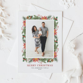 Cartão Postal De Festividades Vintage Poinsettias Pine Agulha Foto de Natal