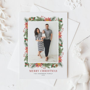 Cartão Postal De Festividades Vintage Poinsettias Pine Agulha Foto de Natal