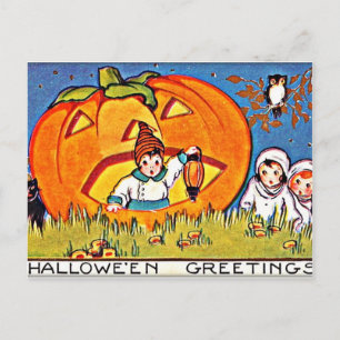 Cartão Postal De Festividades Vintage Pumpkin Halloween Saudações