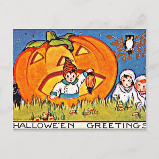 Cartão Postal De Festividades Vintage Pumpkin Halloween Saudações