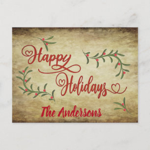 Cartão Postal De Festividades Vintage Red Calliografia Feliz Feriados Holandeses