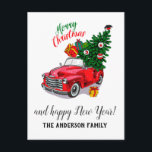 Cartão Postal De Festividades Vintage Red car Christmas<br><div class="desc">Vintage Red car Christmas</div>