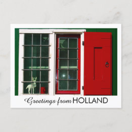 Cartão Postal De Festividades Vintage Red Green White Window Photo