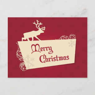 Cartão Postal De Festividades Vintage Red Reindeer e Snowflakes Natal