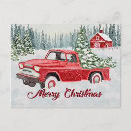 Cartão Postal De Festividades Vintage Red Truck Bringing Christmas Cheer in the 