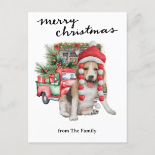 Cartão Postal De Festividades Vintage Red Truck com Cães Natal