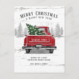 Cartão Postal De Festividades Vintage Red Truck Feliz Natal Ano Novo Russo