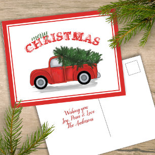 Cartão Postal De Festividades Vintage Red Truck Festa Antiquada de Natal