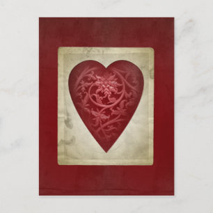 Cartão Postal De Festividades Vintage Red Valentine Floral Heart Postcard