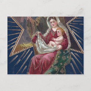 Cartão Postal De Festividades Vintage Religião Mary e Bebê Jesus Natal