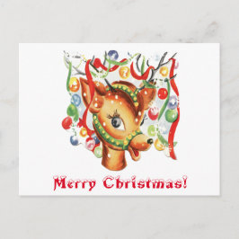 Cartão Postal De Festividades Vintage Retro Christmas Reindeer Confetti