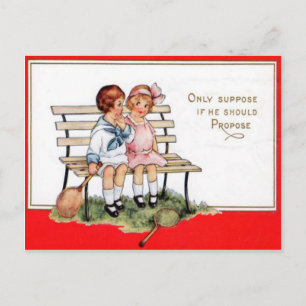 Cartão Postal De Festividades Vintage Retro Crianças Jogando Tênis no Dia dos Na