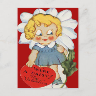 Cartão Postal De Festividades Vintage Retro Girl With Daisy Valentine Card