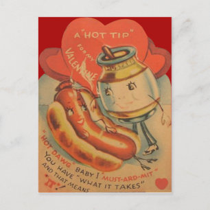 Cartão Postal De Festividades Vintage Retro Hot Dog Mustard Valentine Card