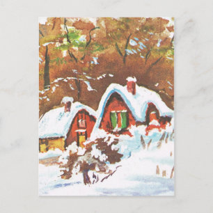 Cartão Postal De Festividades Vintage retro Natal, tradicional cena de inverno