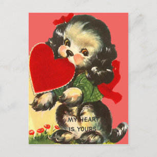 Cartão Postal De Festividades Vintage Retro Puppy Com Placa De Namorados Cardía