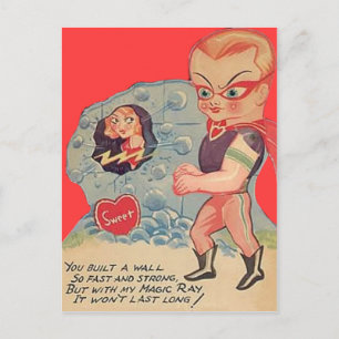 Cartão Postal De Festividades Vintage Retro Superhero Valentine Card