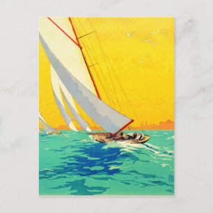 Cartão Postal De Festividades Vintage Sail Boats Viagem francês