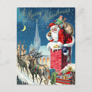Cartão Postal De Festividades Vintage Santa at Christmas