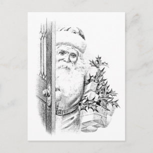 Cartão Postal De Festividades Vintage Santa Claus Comes Through The Door!