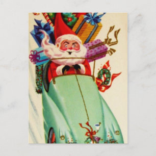 Cartão Postal De Festividades Vintage Santa Claus Correndo Em Um Morro
