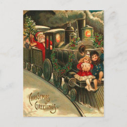 Cartão Postal De Festividades Vintage Santa Claus, trem de Natal