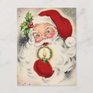 Cartão Postal De Festividades Vintage Santa w/candle