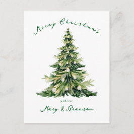 Cartão Postal De Festividades Vintage Script Non Photo Green Christmas Tree