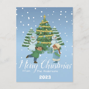Cartão Postal De Festividades Vintage Simple Snow Natal - Script
