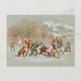 Cartão Postal De Festividades Vintage Snowball Fight