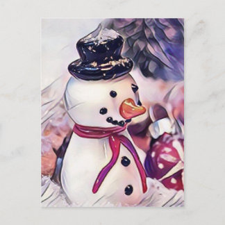 Cartão Postal De Festividades Vintage Snowman no Desenho de Neve