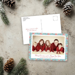 Cartão Postal De Festividades Vintage Style Duck Egg Blue Holly Foto