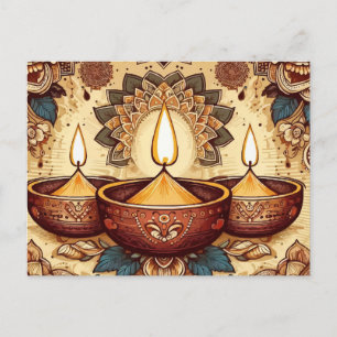 Cartão Postal De Festividades Vintage Style Happy Diwali Diya Festival de Luz