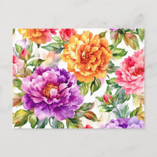 Cartão Postal De Festividades Vintage Summer Bloom Watercolor Florals