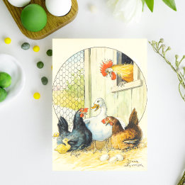 Cartão Postal De Festividades Vintage Swedish Easter Chicken Coop Jenny Nyström