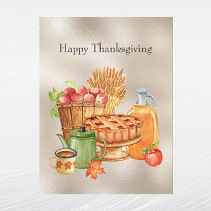 Cartão Postal De Festividades Vintage Tan Pie Apple Cider Wheat Ação de Graças