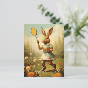 Cartão Postal De Festividades Vintage Tênis player, Coelhinho de Páscoa fofo