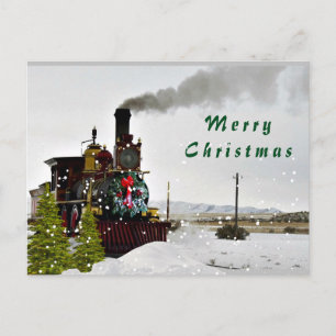 Cartão Postal De Festividades Vintage Train in Snow / Merry Christmas Postcard