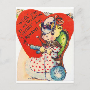 Cartão Postal De Festividades Vintage Valentine Knitting Bear