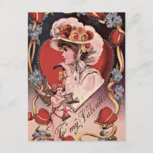 Cartão Postal De Festividades Vintage Valentine Lady