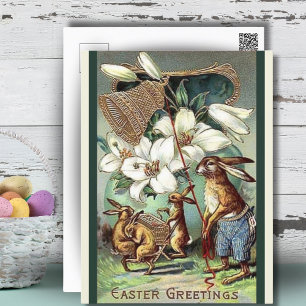 Cartão Postal De Festividades Vintage Victorian Bunnies Páscoas Saudações