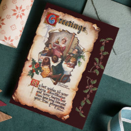 Cartão Postal De Festividades Vintage Victorian Dickens Christmas Carol Saudação