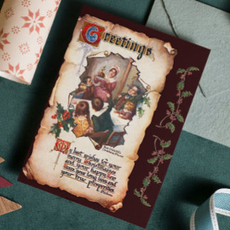 Cartão Postal De Festividades Vintage Victorian Dickens Christmas Carol Saudação