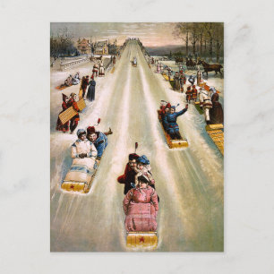 Cartão Postal De Festividades Vintage Victorian Sledim Hill Natal