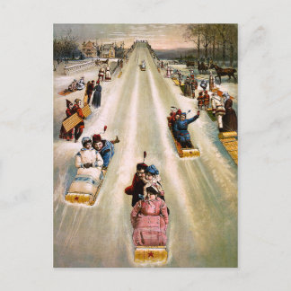 Cartão Postal De Festividades Vintage Victorian Sledim Hill Natal