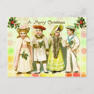 Cartão Postal De Festividades Vintage, vitoriano, saudação infantil