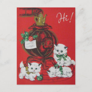 Cartão Postal De Festividades Vintage White Christmas Kittens