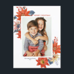 Cartão Postal De Festividades Vintage Winter Botanicals Feliz Foto de Natal<br><div class="desc">Feliz Natal! Envie seus Cartões de natal para a família e amigos com este cartão postal de Natal botânico personalizável. Apresenta buquê floral de cor d'água de flores de inverno laranja, amarela e rosa. Personalize adicionando uma foto, nomes, ano e outros detalhes. Este cartão-postal de Natal com fotografia floral de...</div>