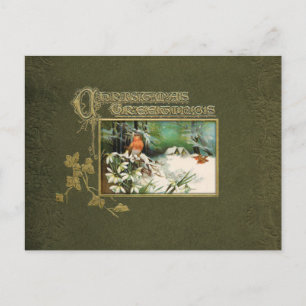 Cartão Postal De Festividades Vintage Winter Cena e Saudação de Natal